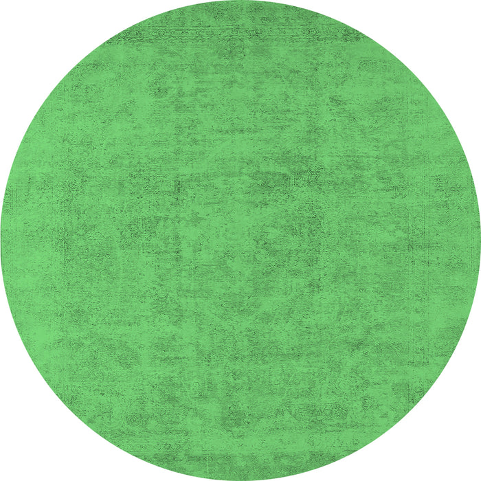 Round Machine Washable Oriental Emerald Green Industrial Area Rugs, wshurb2168emgrn