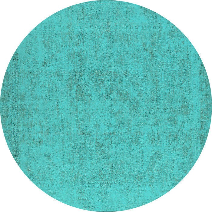 Round Machine Washable Oriental Turquoise Industrial Area Rugs, wshurb2168turq