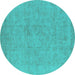 Round Machine Washable Oriental Turquoise Industrial Area Rugs, wshurb2168turq
