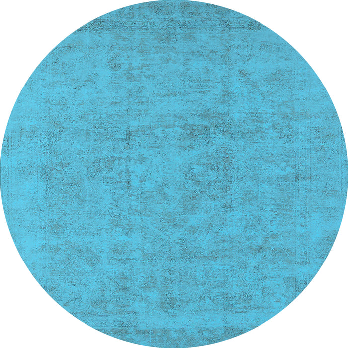 Round Machine Washable Oriental Light Blue Industrial Rug, wshurb2168lblu