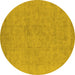 Round Machine Washable Oriental Yellow Industrial Rug, wshurb2168yw
