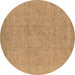 Round Machine Washable Oriental Brown Industrial Rug, wshurb2168brn