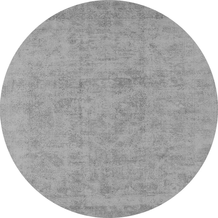 Round Machine Washable Oriental Gray Industrial Rug, wshurb2168gry