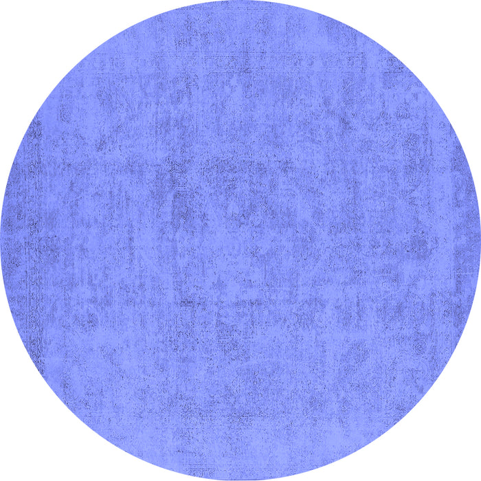 Round Machine Washable Oriental Blue Industrial Rug, wshurb2168blu