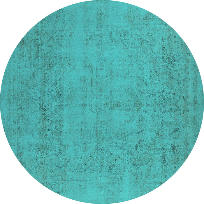 Round Oriental Turquoise Industrial Rug, urb2169turq