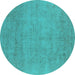 Round Oriental Turquoise Industrial Rug, urb2169turq