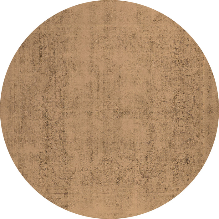 Round Machine Washable Oriental Brown Industrial Rug, wshurb2169brn