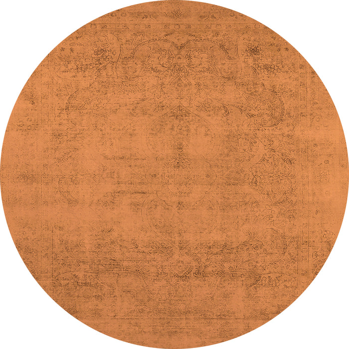 Round Machine Washable Oriental Orange Industrial Area Rugs, wshurb2169org