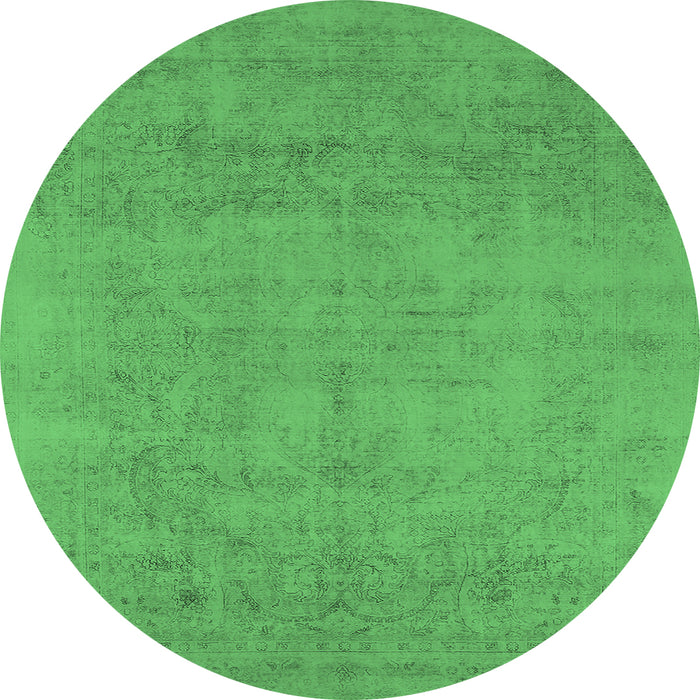 Round Machine Washable Oriental Emerald Green Industrial Area Rugs, wshurb2169emgrn