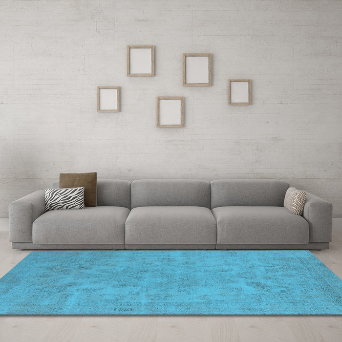 Machine Washable Oriental Light Blue Industrial Rug in a Living Room, wshurb2170lblu