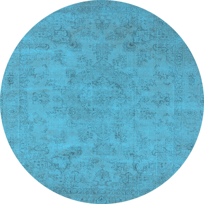 Round Machine Washable Oriental Light Blue Industrial Rug, wshurb2170lblu