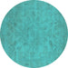 Round Oriental Turquoise Industrial Rug, urb2170turq