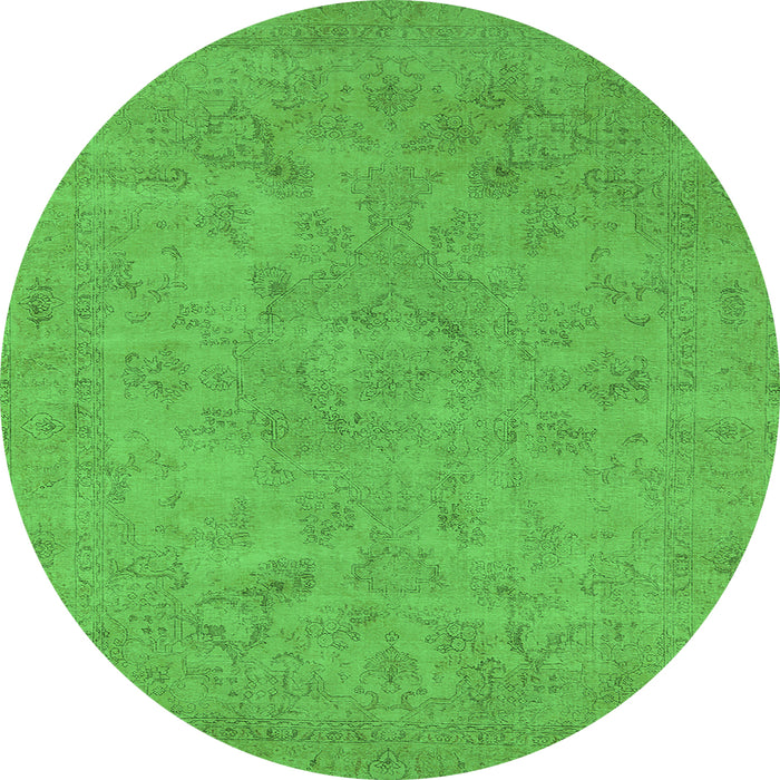 Round Machine Washable Oriental Green Industrial Area Rugs, wshurb2170grn