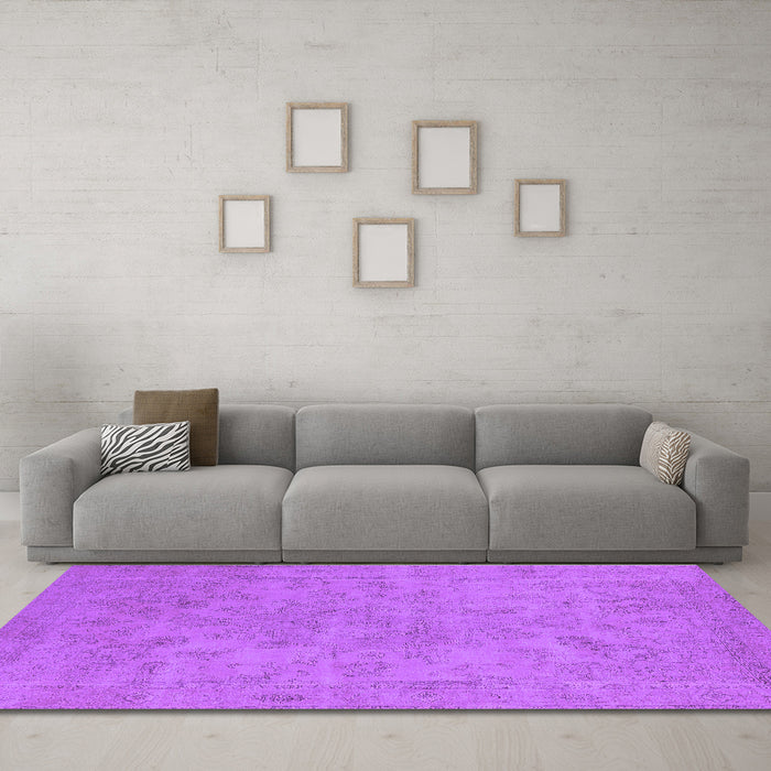 Machine Washable Oriental Purple Industrial Area Rugs in a Living Room, wshurb2170pur