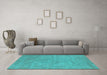 Machine Washable Oriental Turquoise Industrial Area Rugs in a Living Room,, wshurb2170turq