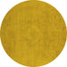 Round Machine Washable Oriental Yellow Industrial Rug, wshurb2171yw