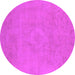 Round Machine Washable Oriental Pink Industrial Rug, wshurb2171pnk