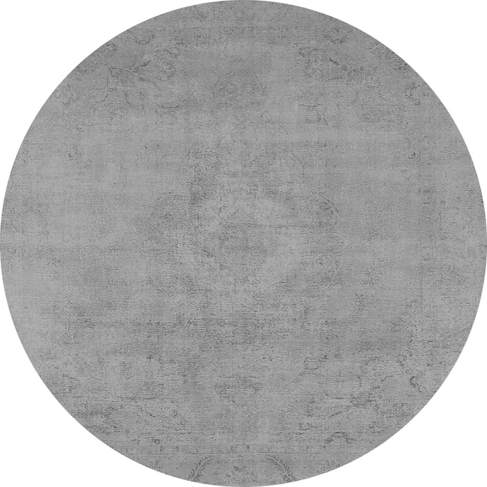 Round Machine Washable Oriental Gray Industrial Rug, wshurb2171gry