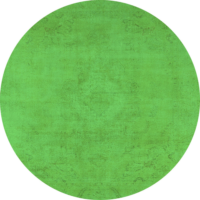 Round Machine Washable Oriental Green Industrial Area Rugs, wshurb2171grn