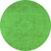 Round Machine Washable Oriental Green Industrial Area Rugs, wshurb2171grn