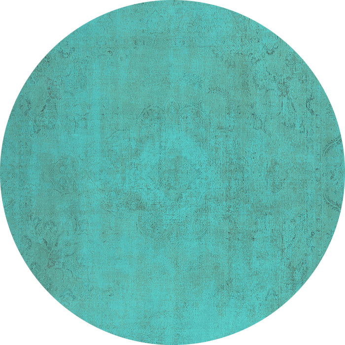 Round Machine Washable Oriental Turquoise Industrial Area Rugs, wshurb2171turq