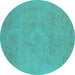 Round Machine Washable Oriental Turquoise Industrial Area Rugs, wshurb2171turq