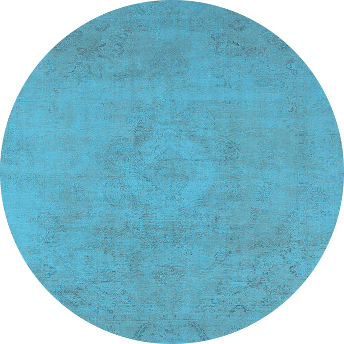 Round Machine Washable Oriental Light Blue Industrial Rug, wshurb2171lblu