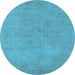 Round Machine Washable Oriental Light Blue Industrial Rug, wshurb2172lblu