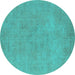 Round Oriental Turquoise Industrial Rug, urb2172turq