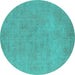 Round Machine Washable Oriental Turquoise Industrial Area Rugs, wshurb2172turq