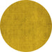 Round Machine Washable Oriental Yellow Industrial Rug, wshurb2172yw