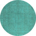 Round Oriental Turquoise Industrial Rug, urb2173turq