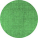 Round Machine Washable Oriental Emerald Green Industrial Area Rugs, wshurb2173emgrn