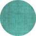 Round Machine Washable Oriental Turquoise Industrial Area Rugs, wshurb2173turq