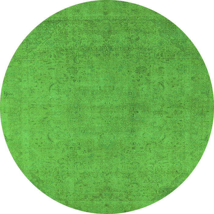 Round Machine Washable Oriental Green Industrial Area Rugs, wshurb2173grn