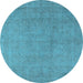 Round Machine Washable Oriental Light Blue Industrial Rug, wshurb2173lblu