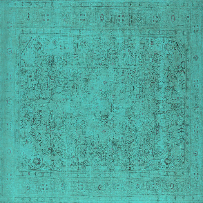 Square Machine Washable Oriental Turquoise Industrial Area Rugs, wshurb2174turq