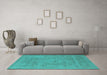 Machine Washable Oriental Turquoise Industrial Area Rugs in a Living Room,, wshurb2174turq