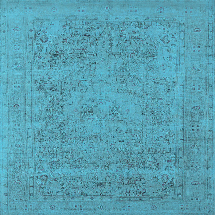 Square Machine Washable Oriental Light Blue Industrial Rug, wshurb2174lblu