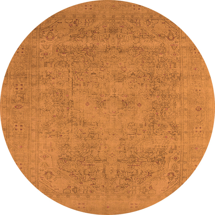 Round Machine Washable Oriental Orange Industrial Area Rugs, wshurb2174org