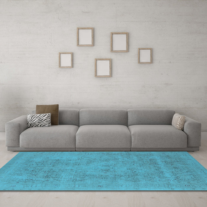 Machine Washable Oriental Light Blue Industrial Rug in a Living Room, wshurb2174lblu