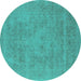 Round Oriental Turquoise Industrial Rug, urb2174turq