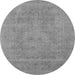 Round Machine Washable Oriental Gray Industrial Rug, wshurb2174gry