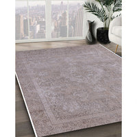 Mid-Century Modern Silver Pink Oriental Rug, urb2175