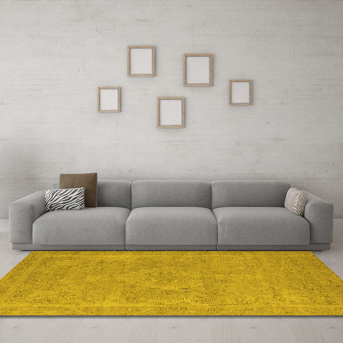 Machine Washable Oriental Yellow Industrial Rug in a Living Room, wshurb2175yw