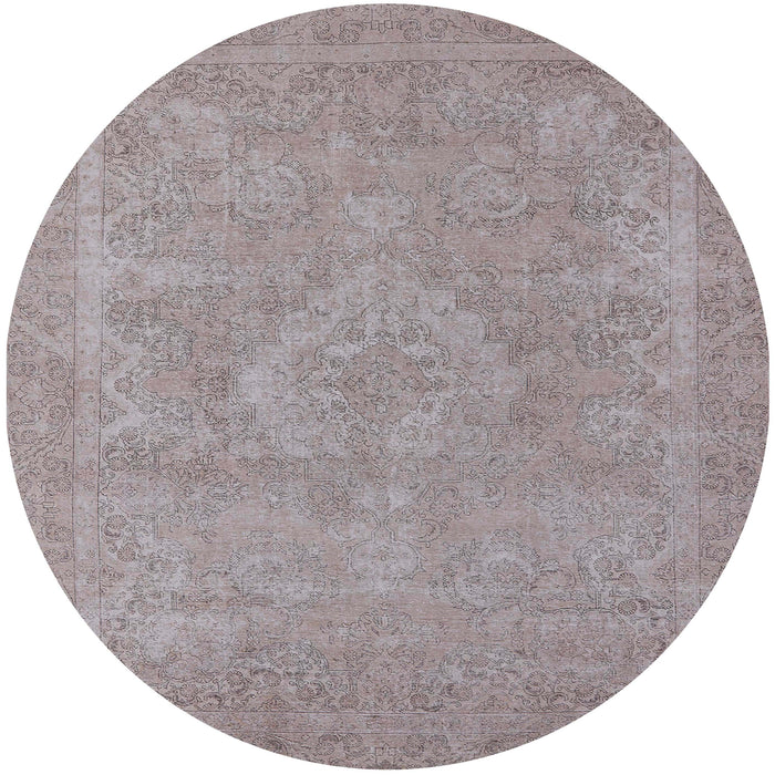 Round Machine Washable Industrial Modern Silver Pink Rug, wshurb2175