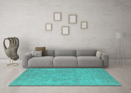 Machine Washable Oriental Turquoise Industrial Area Rugs in a Living Room,, wshurb2175turq