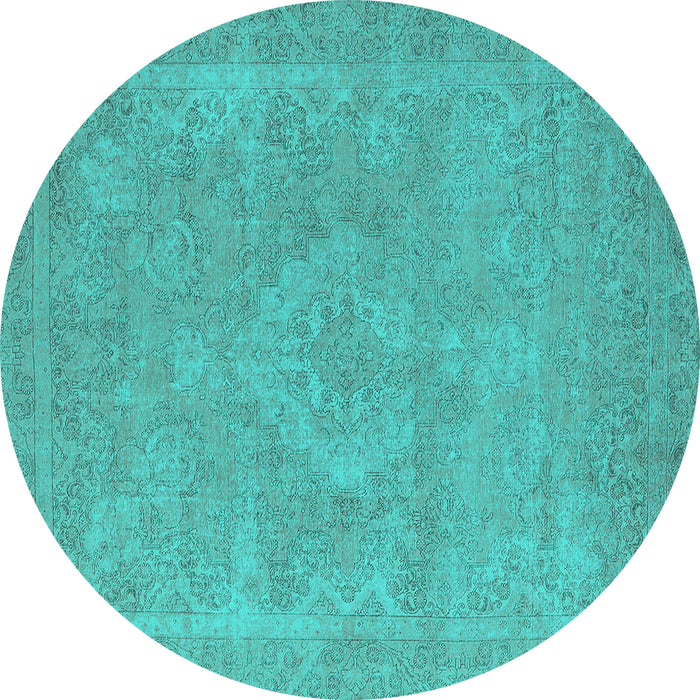 Round Machine Washable Oriental Turquoise Industrial Area Rugs, wshurb2175turq