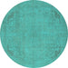 Round Oriental Turquoise Industrial Rug, urb2176turq