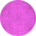 Round Machine Washable Oriental Pink Industrial Rug, wshurb2176pnk